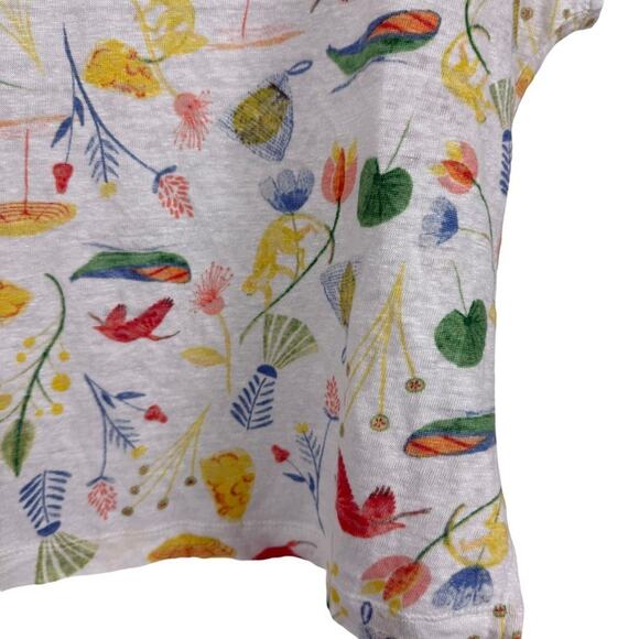 Joie 100% Linen Short Sleeve V-Neck Print Collared Top Shirt Dolman Womens sz L - Picture 11 of 16